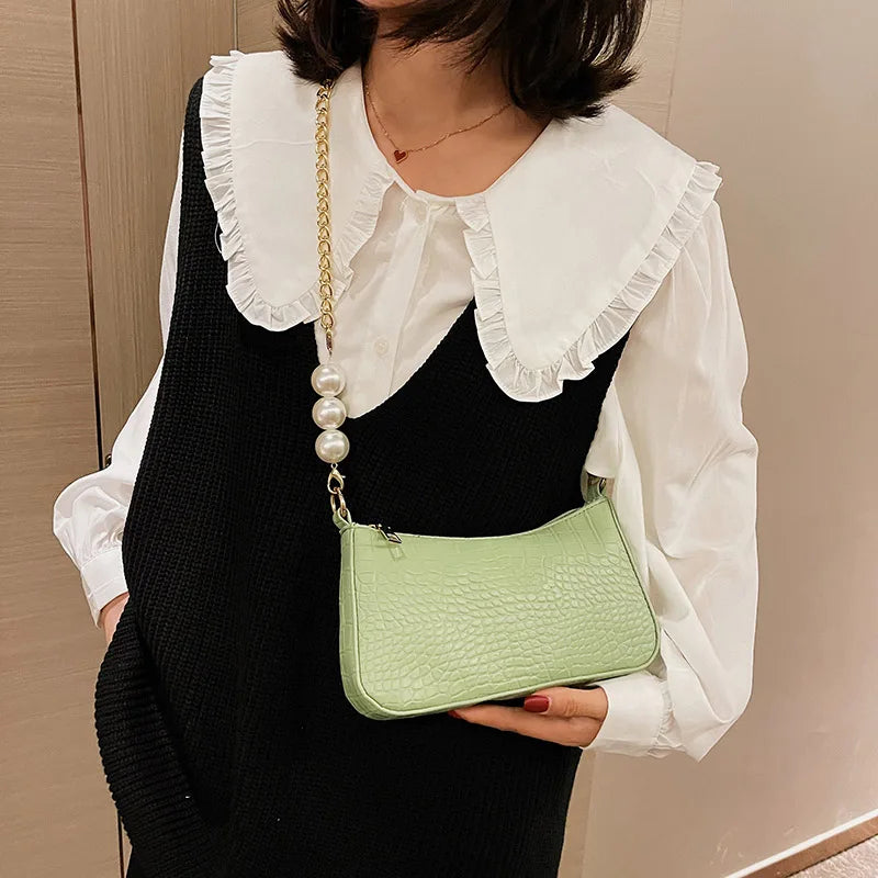 Crocodile Pattern Women Chain Shoulder Bag Small Leather Handbags