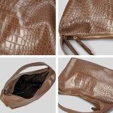Crocodiles Women Underarm Crossbody Bag PU Leather Handbags Brown