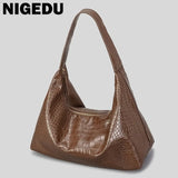 Crocodiles Women Underarm Crossbody Bag PU Leather Handbags Brown