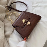 Vintage Leather Cross-Body Bag with Chain Buckle