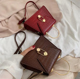 Vintage Leather Cross-Body Bag with Chain Buckle