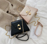 Vintage Leather Cross-Body Bag with Chain Buckle