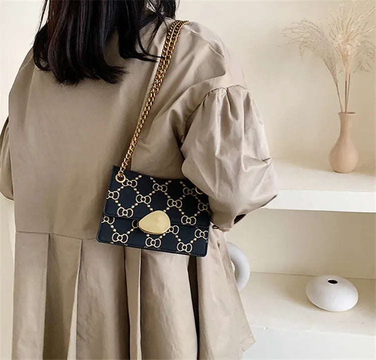 Red Brown Chain Cross Body Bag Women Shoulder Bag