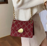 Red Brown Chain Cross Body Bag Women Shoulder Bag