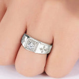 Cross Carving Zircon Ring Men's Silver Wedding Jewelry