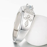 Cross Carving Zircon Ring Men's Silver Wedding Jewelry