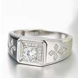 Cross Carving Zircon Ring Men's Silver Wedding Jewelry