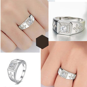 Cross Carving Zircon Ring Men's Silver Wedding Jewelry