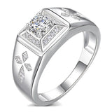 Cross Carving Zircon Ring Men's Silver Wedding Jewelry