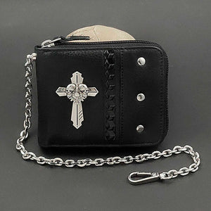 Cross Punk Biker Men's Leather Wallet with Chain