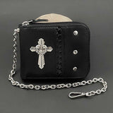 Cross Punk Biker Men's Leather Wallet with Chain