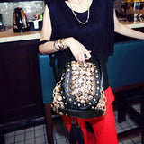 Korean-style Rivet Button Bucket Backpack for Women