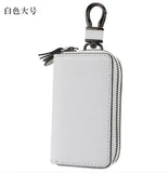 Cross Grain Leather Double Zipper Car Key Case