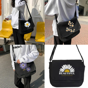 Canvas Crossbody Bag Daisy Pattern Messenger Satchel