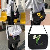 Canvas Crossbody Bag Youth School Envelope Pouch Flower Pattern