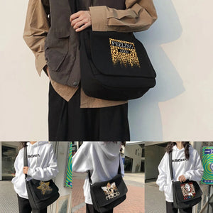 Leopard Pattern Canvas Crossbody Bag Women Shoulder Messenger School Satchel