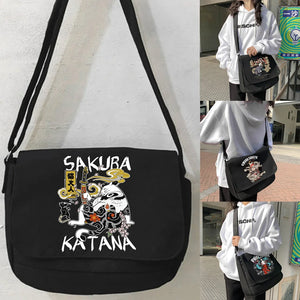 Canvas Crossbody Bag Samurai Pattern Shoulder Messenger Satchel