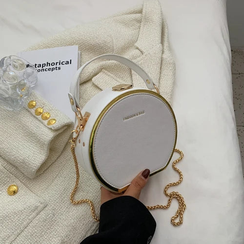 Round Leather Crossbody Bag for Women Small Shoulder Zip Purse