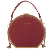 Round Leather Crossbody Bag for Women Small Shoulder Zip Purse