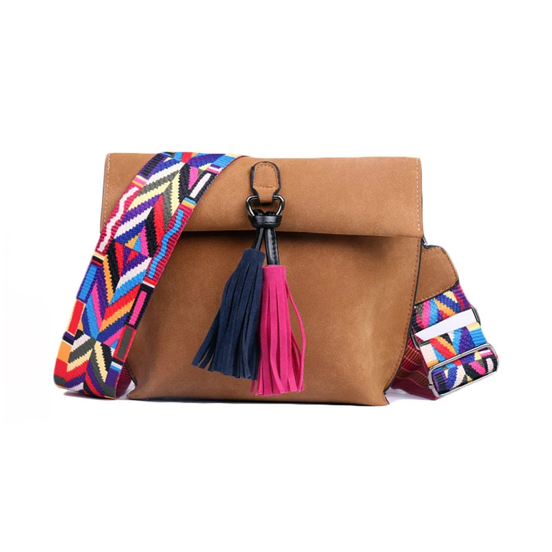 Crossbody Bag Tassel Women Messenger Bag with Colorful Strap Handbag