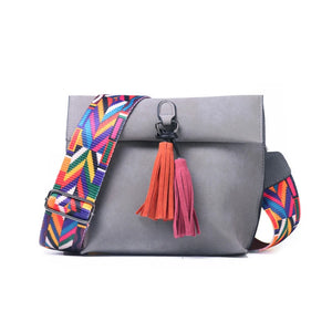 Crossbody Bag Tassel Women Messenger Bag with Colorful Strap Handbag