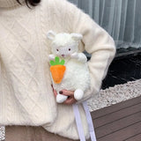 Plush Sheep Crossbody Bag for Women - Large Capacity Handbag