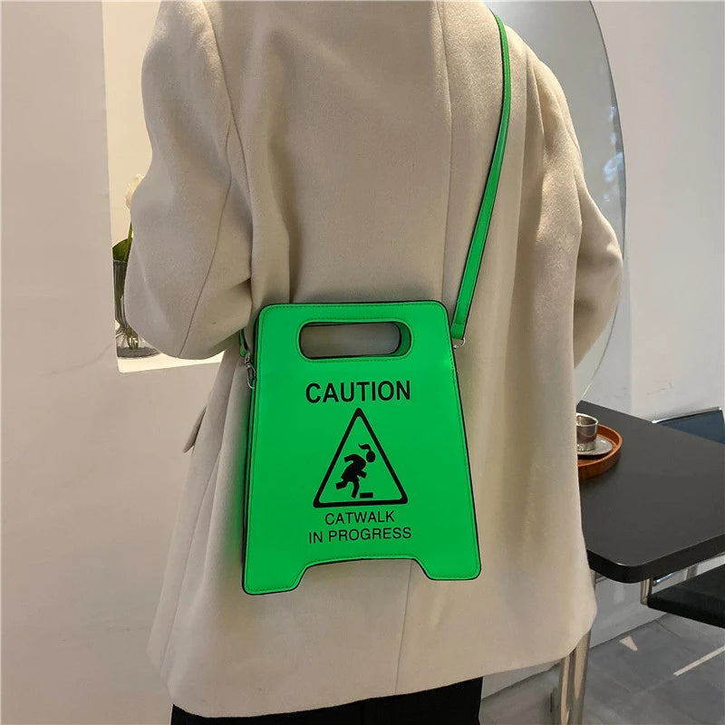 Caution Letters Sign Crossbody Bag Fluorescence Shoulder Bags for Women