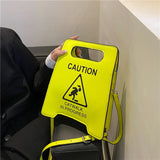 Caution Letters Sign Crossbody Bag Fluorescence Shoulder Bags for Women