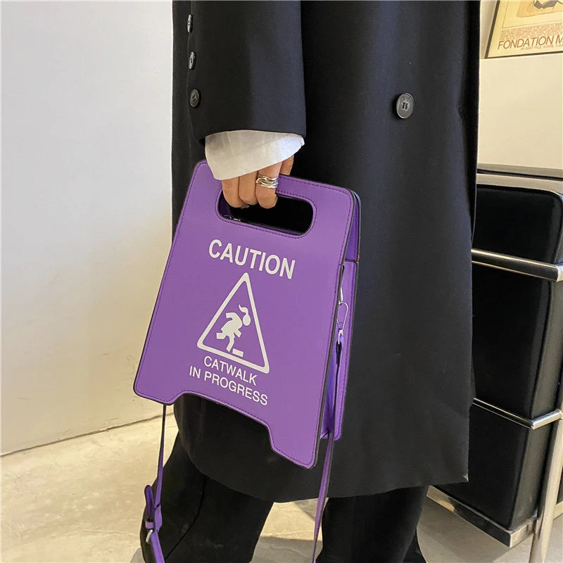Fluorescence Shoulder Bag Caution Letters Sign Handbag
