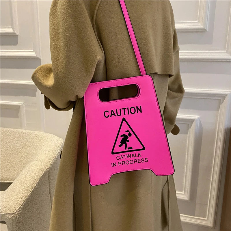 Caution Letters Sign Crossbody Bag Fluorescence Shoulder Bags for Women