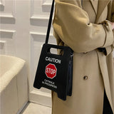 Caution Letters Sign Crossbody Bag Fluorescence Shoulder Bags for Women