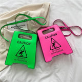 Fluorescence Shoulder Bag Caution Letters Sign Handbag