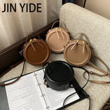 Round Leather Crossbody Bag for Women Small Shoulder Purse Zip Handbag