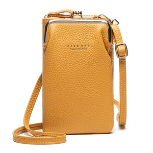 Women Mini PU Leather Crossbody Bag Yellow Cell Phone Purse Zipper Flap