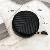Women's Round Saddle Crossbody Bag Solid Thread Leather Handbag