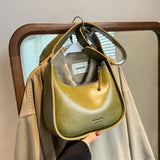 Solid Leather Crossbody Bag Women Satchel Wide Straps Handbag