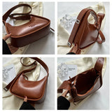 Solid Leather Crossbody Bag Women Satchel Wide Straps Handbag
