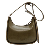 Solid Leather Crossbody Bag Women Satchel Wide Straps Handbag