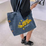 Embroidered Denim Crossbody Bag for Women Casual Shoulder Handbag Tote