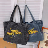 Embroidered Denim Crossbody Bag for Women Casual Shoulder Handbag Tote