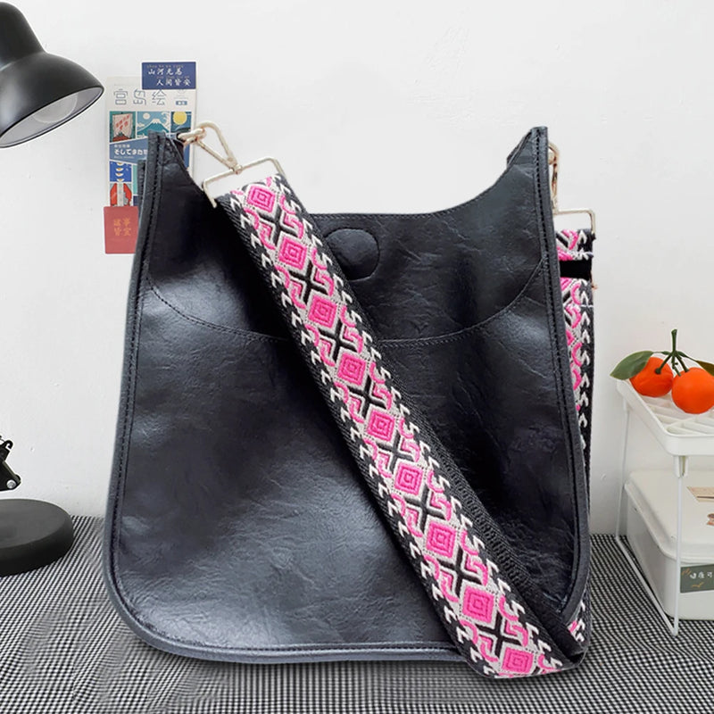 Leather Geometric Hobo Shoulder Bucket Bag