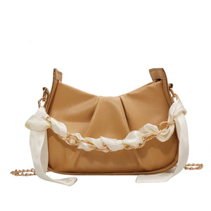 Women's Silk Scarf Chain Cloud Bag Crossbody Messenger Purse