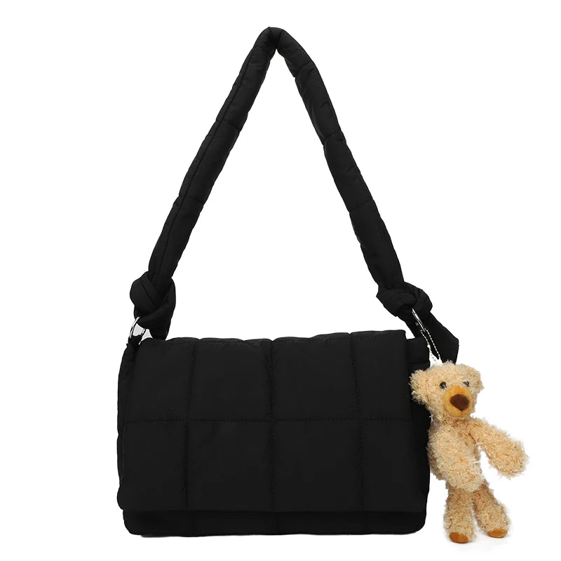 Winter Bear Shoulder Bag Quilted Space Cotton Tote Big Padded Bags