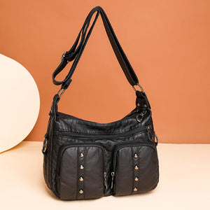 Soft PU Leather Crossbody Bag Multi-pocket Riveted Handbag
