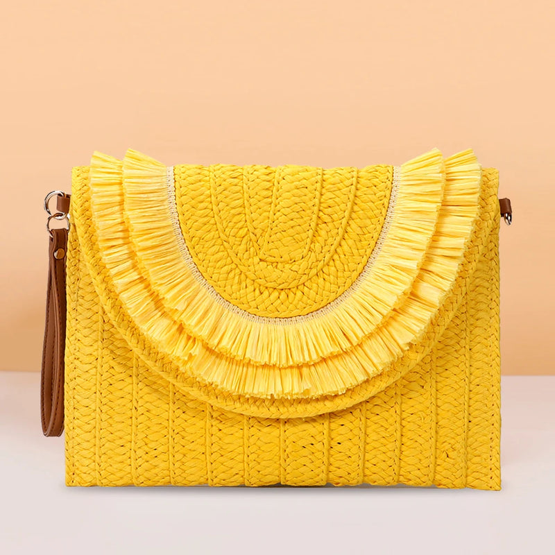Vintage Straw Woven Crossbody Bag Wallet Soft Solid