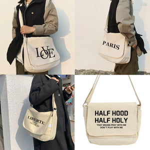 Large Capacity Crossbody Bag for Women Text Pattern Shopper Purse