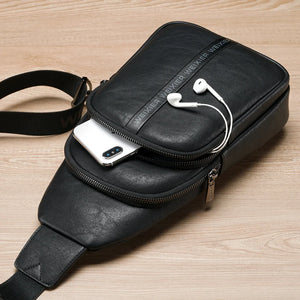 Men's Crossbody Messenger Chest Bag Waterproof PU Shoulder Pack