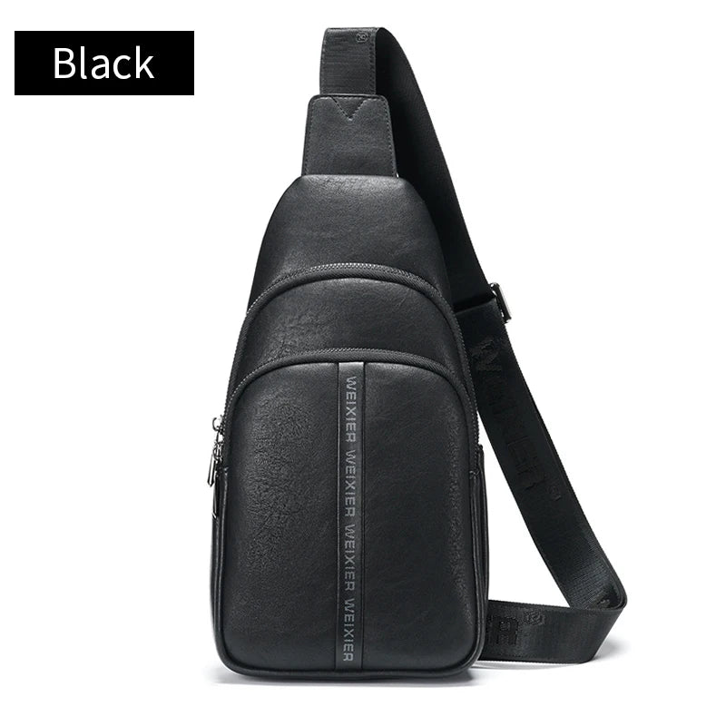 Men's Crossbody Messenger Chest Bag Waterproof PU Shoulder Pack
