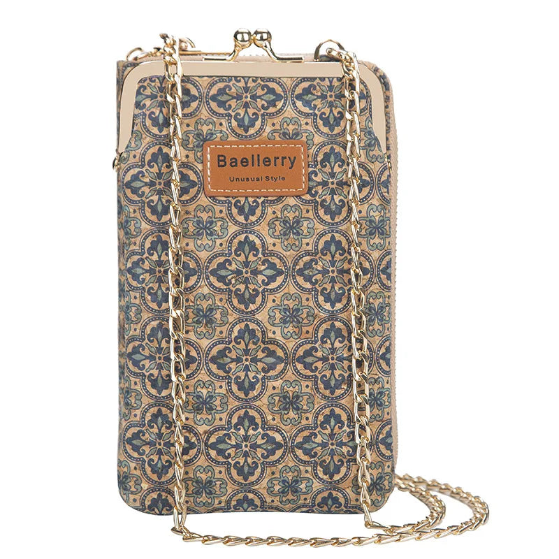 Cork Pattern Leather Crossbody Bag Chain Shoulder Strap Small Handbag
