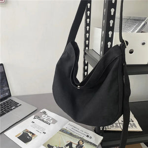 Canvas Crossbody Bag Adjustable Strap Solid Harajuku Schoolbag
